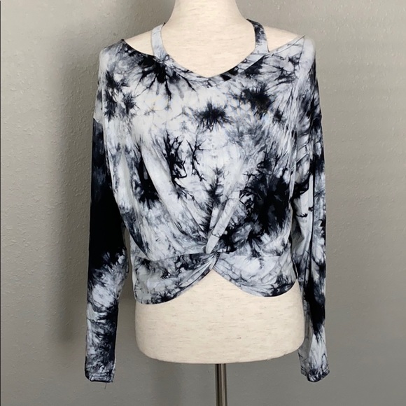 Unknown Tops - Tie Dye Open Shoulder Long Sleeve Top
